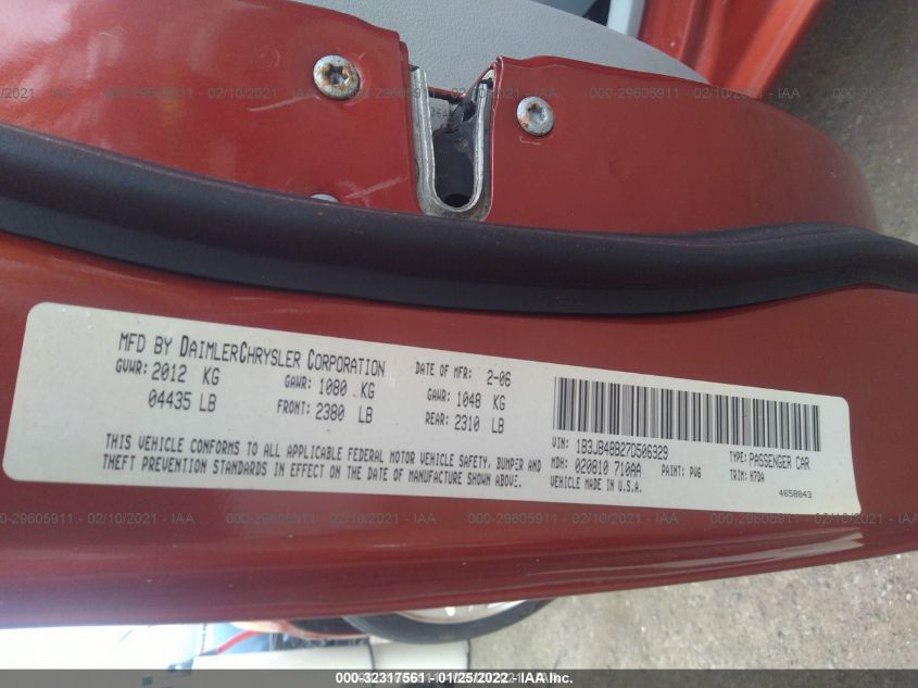 2007 Dodge Caliber Sxt VIN: 1B3JB48B27D506929 Lot: 32317561