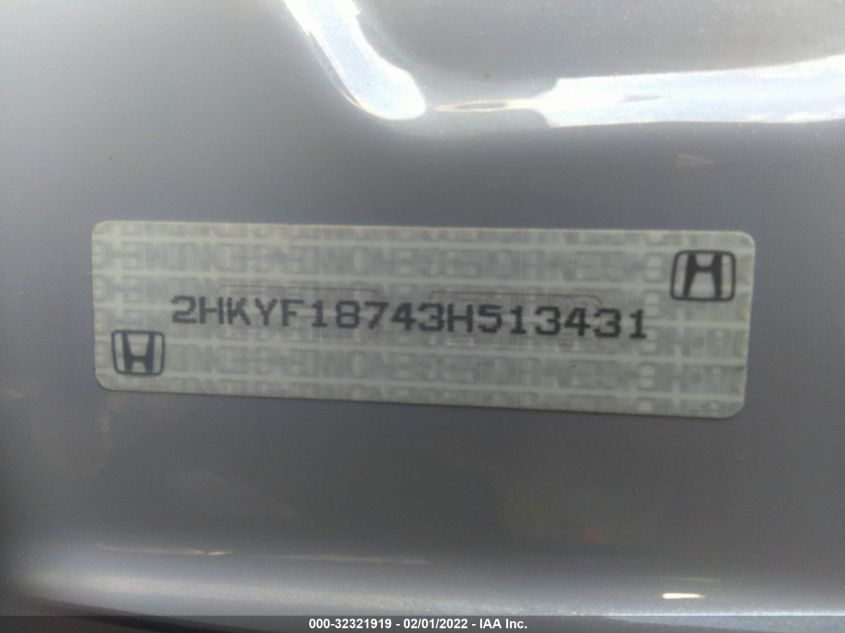 2HKYF18743H513431 2003 Honda Pilot Ex-L