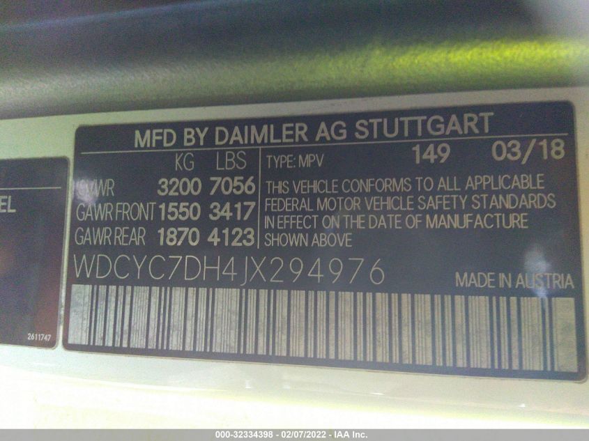 VIN WDCYC7DH4JX294976 2018 Mercedes-Benz G-Class, A... no.9