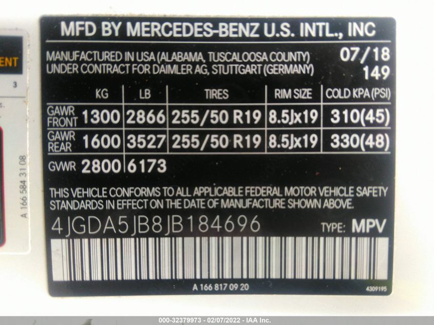 4JGDA5JB8JB184696 2018 Mercedes-Benz Gle 350