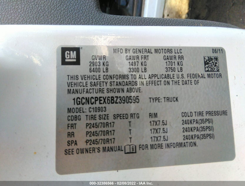 1GCNCPEX6BZ390595