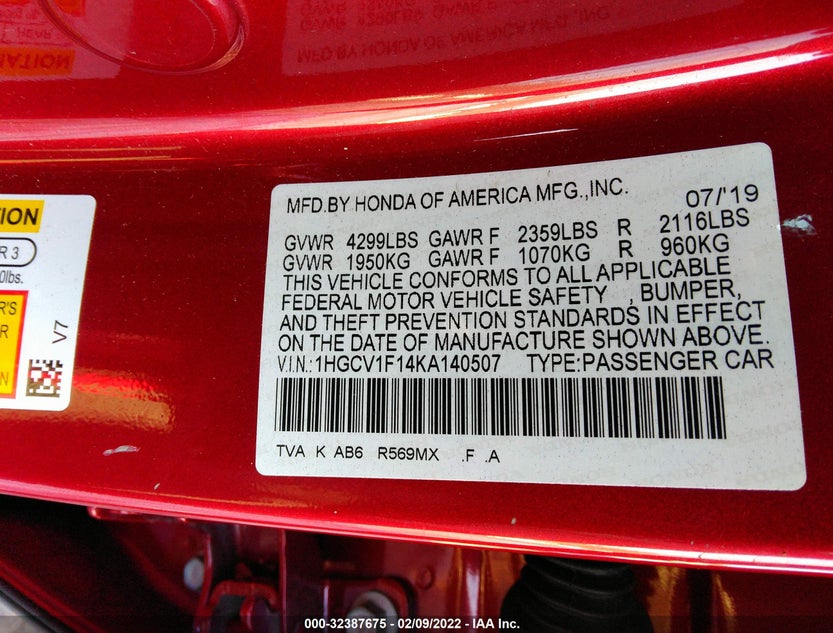 1HGCV1F14KA140507