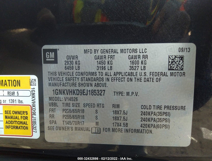 1GNKVHKD9EJ185327