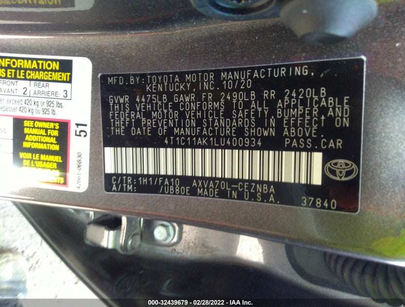 4T1C11AK1LU400934
