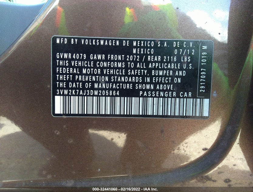 3VW2K7AJ3DM205864