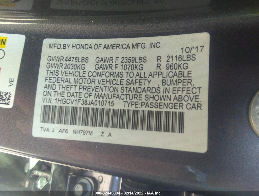 1HGCV1F38JA010715