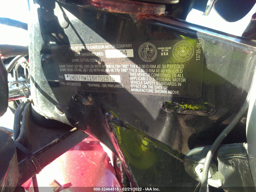 2005 Harley-Davidson Flhrci VIN: 1HD1FRW115Y702875 Lot: 32464515