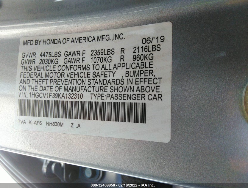 1HGCV1F39KA132310
