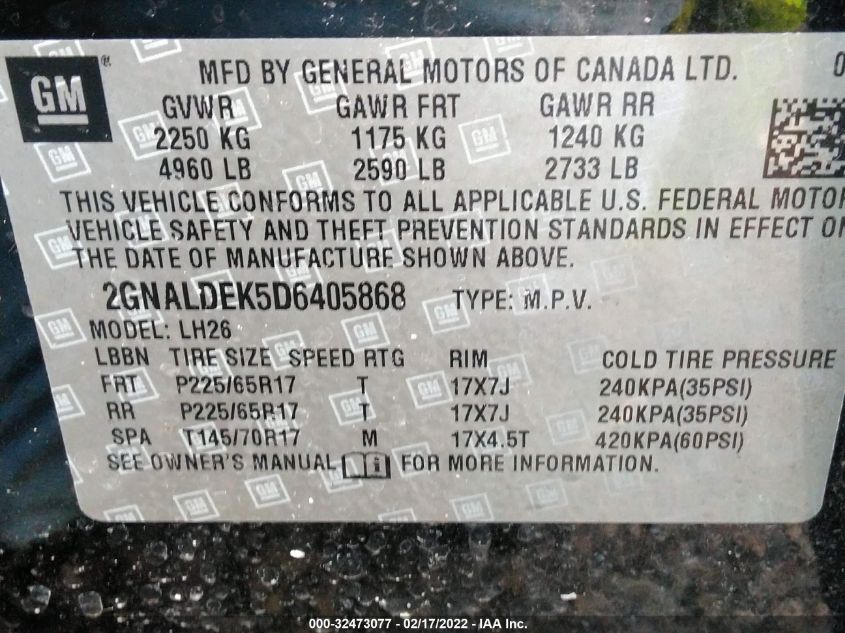 2GNALDEK5D6405868 2013 Chevrolet Equinox 1Lt