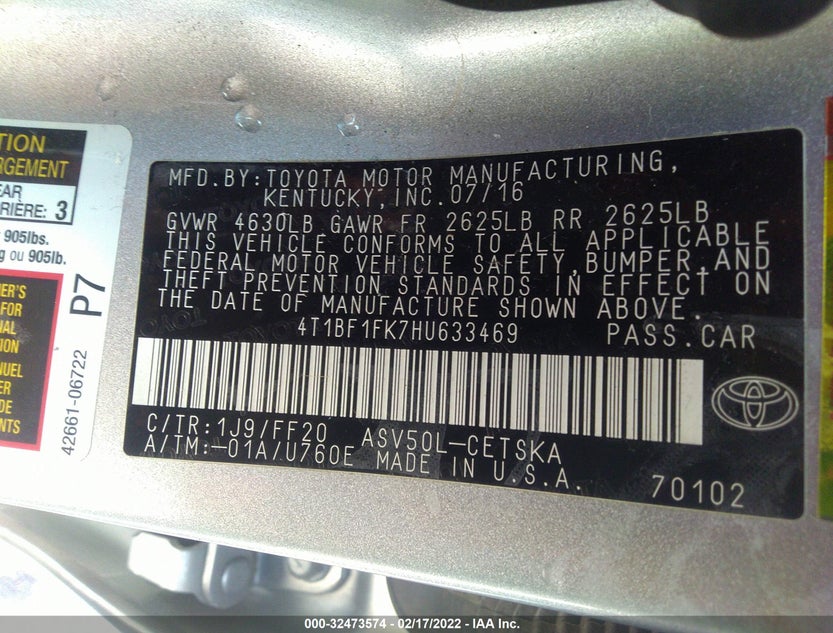 4T1BF1FK7HU633469