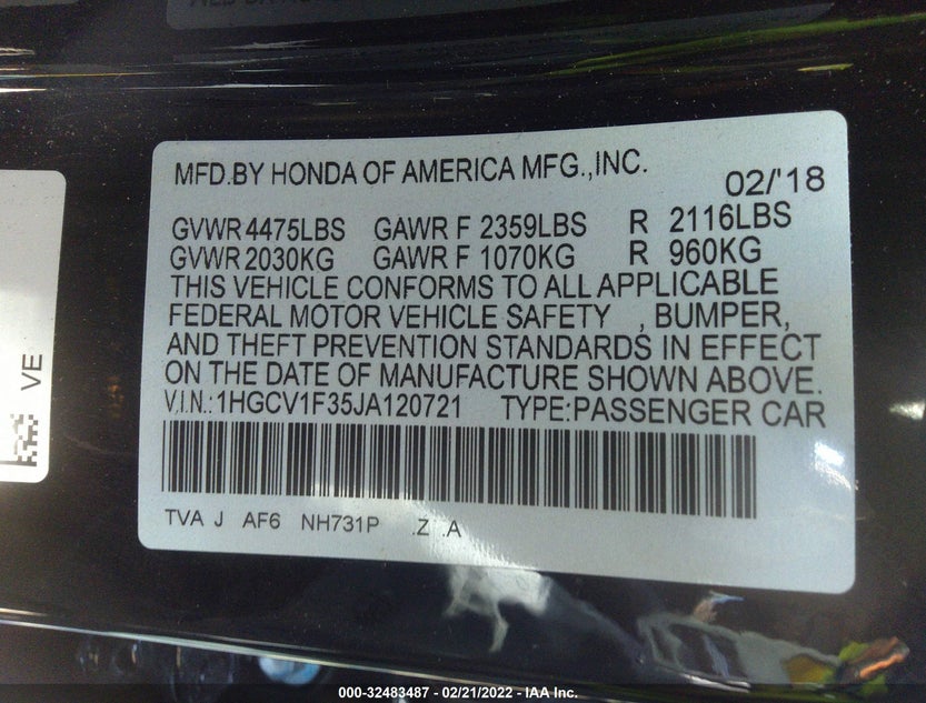 1HGCV1F35JA120721