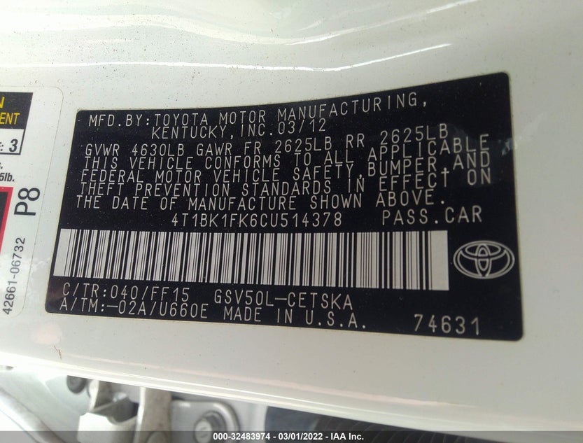 4T1BK1FK6CU514378