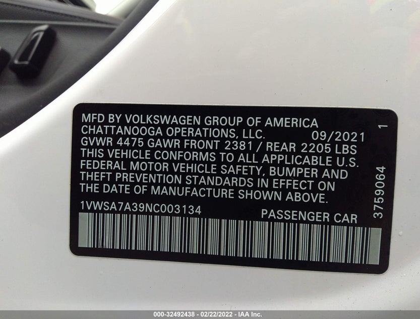 1VWSA7A39NC003134