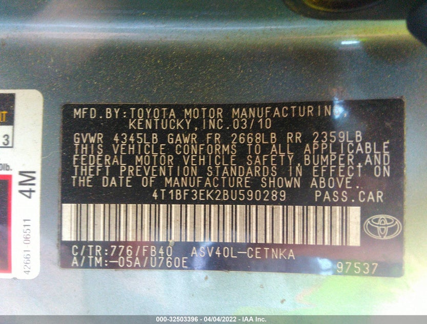 4T1BF3EK2BU590289