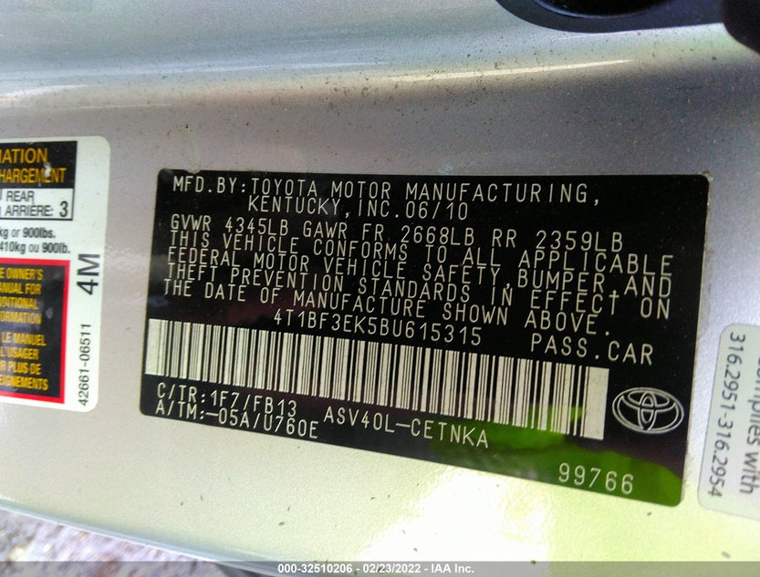 4T1BF3EK5BU615315