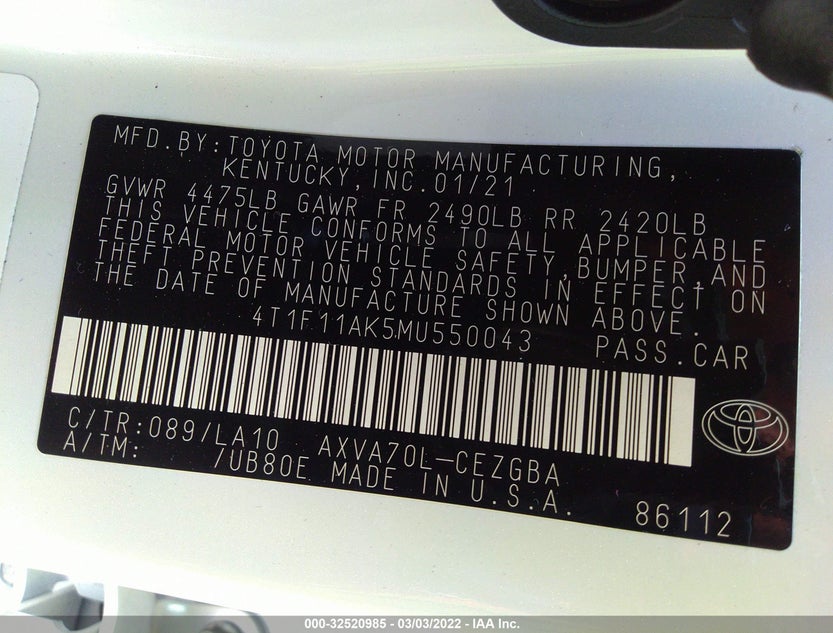4T1F11AK5MU550043
