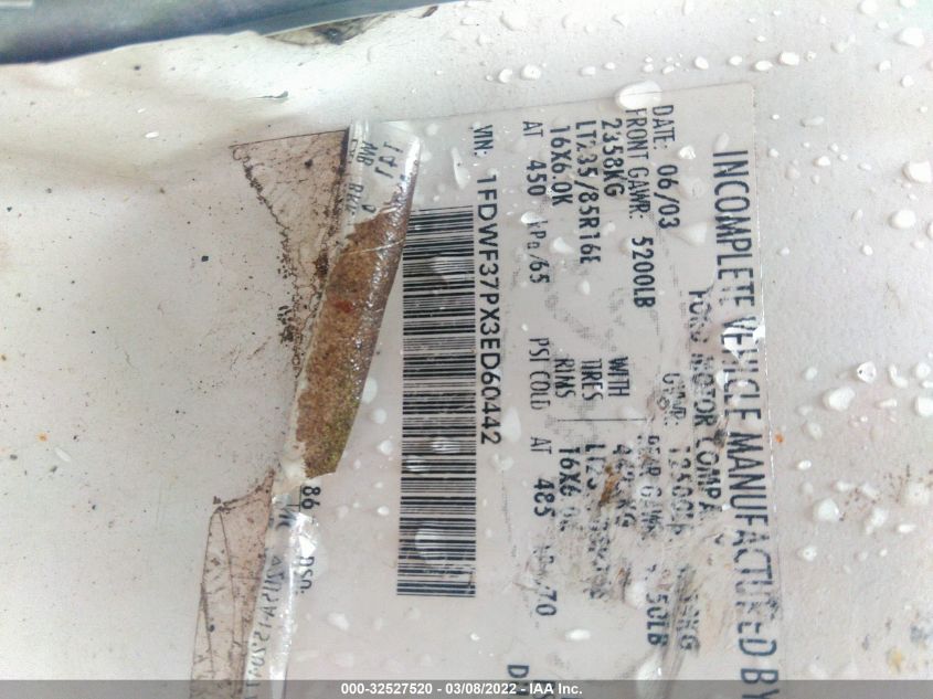 2003 Ford F-350 Chassis Xlt/Xl VIN: 1FDWF37PX3ED60442 Lot: 32527520