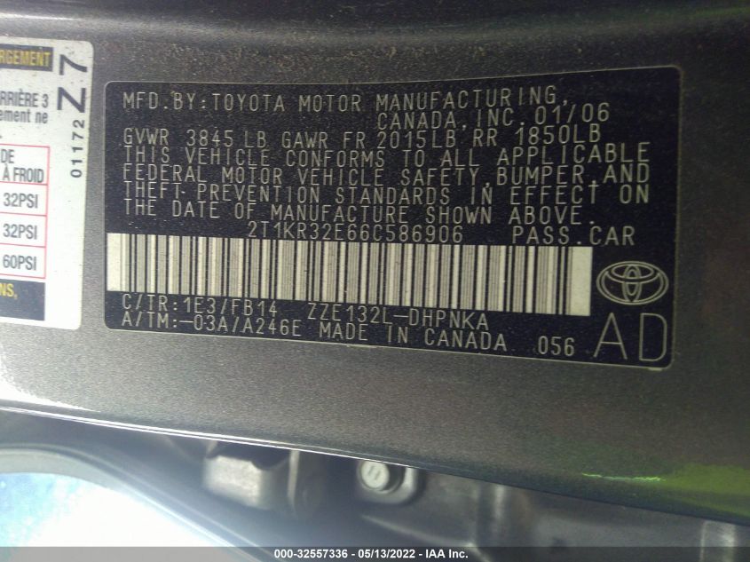 2T1KR32E66C586906 2006 Toyota Matrix Xr