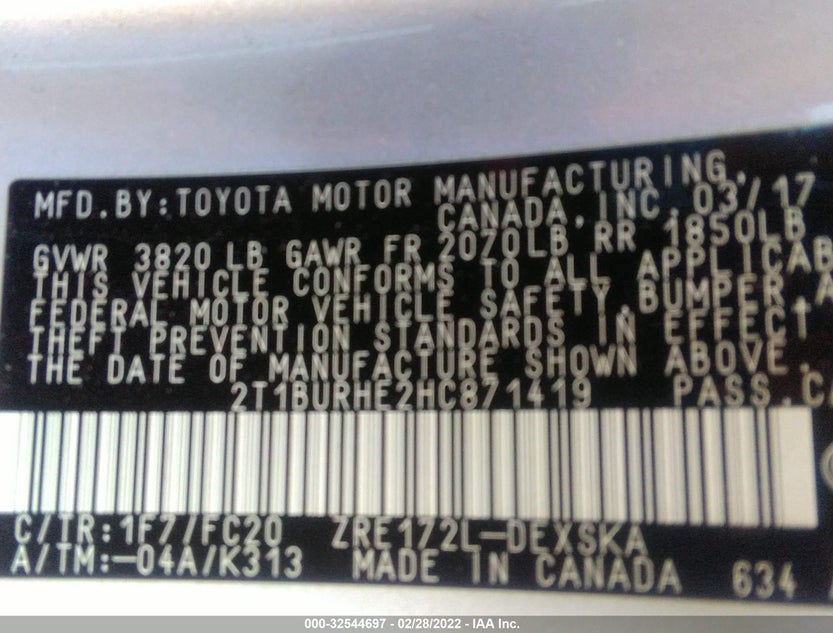 2T1BURHE2HC871419