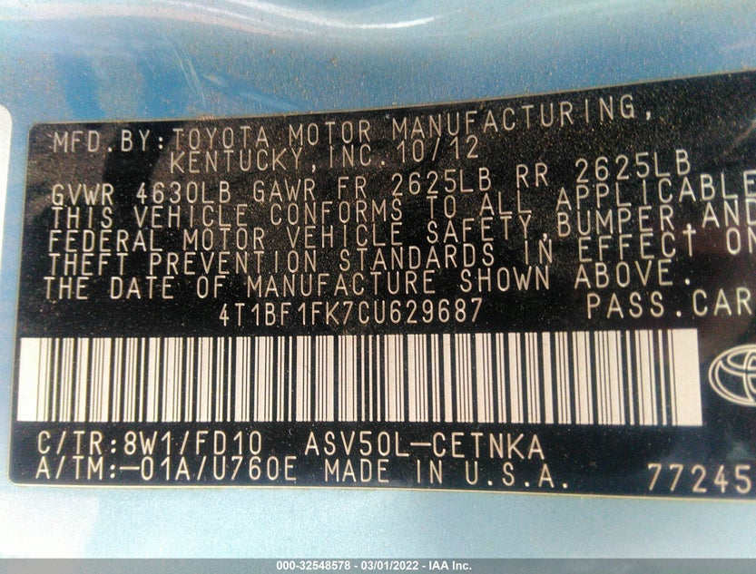 4T1BF1FK7CU629687