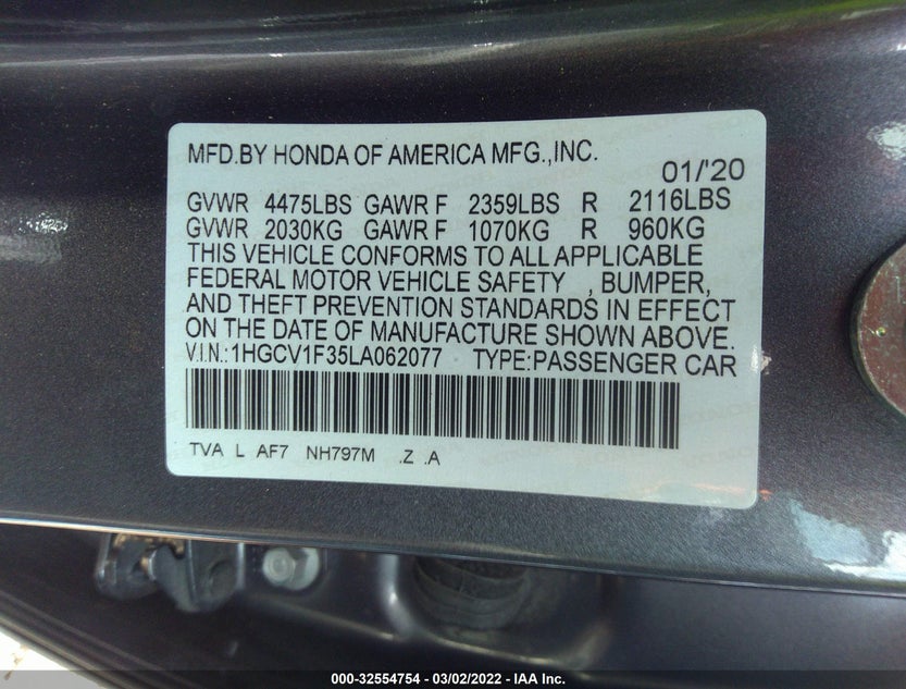 1HGCV1F35LA062077