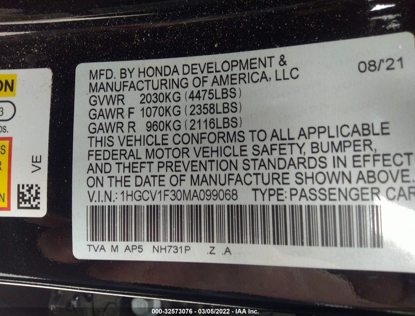 1HGCV1F30MA099068