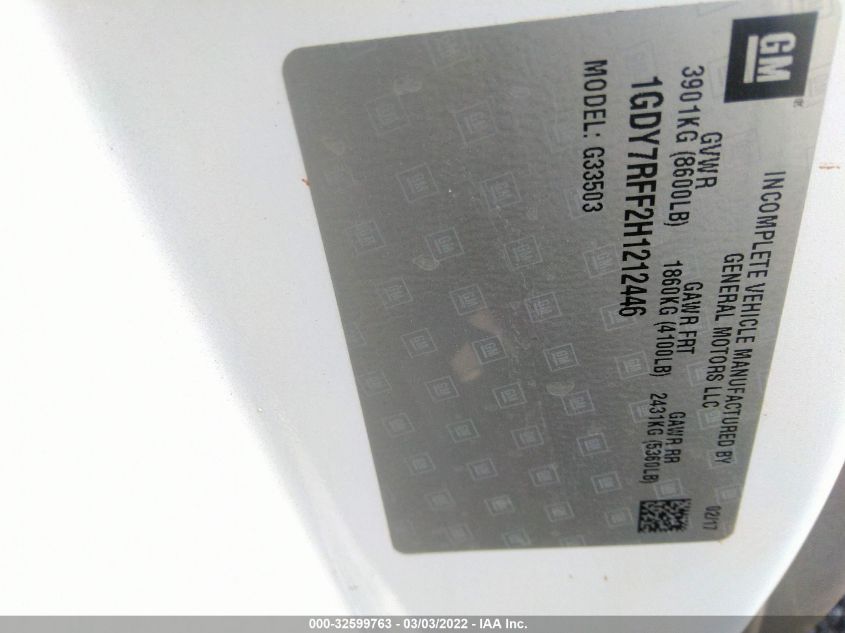 2017 GMC Savana Cutaway Work Van VIN: 1GDY7RFF2H1212446 Lot: 32599763