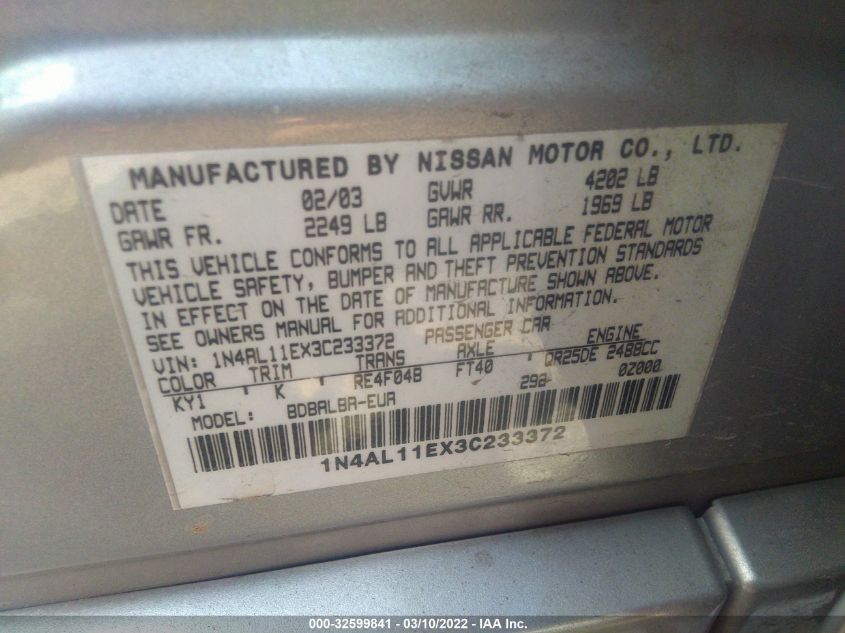 1N4AL11EX3C233372 2003 Nissan Altima S