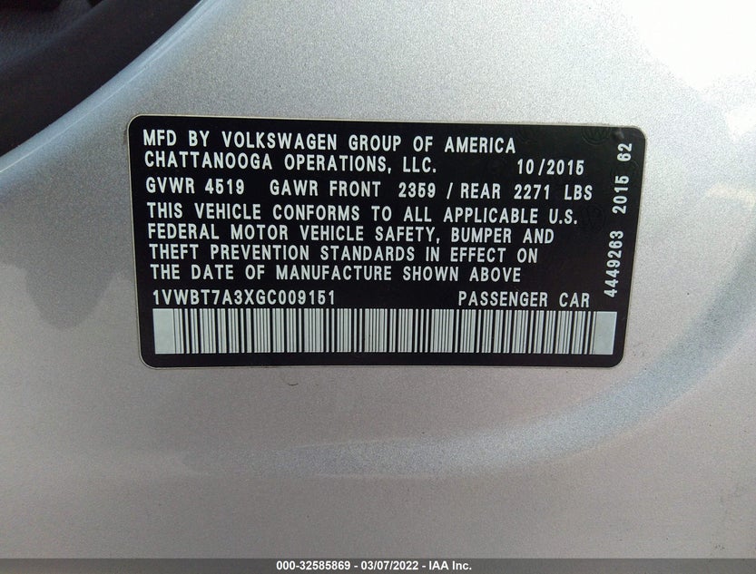 1VWBT7A3XGC009151