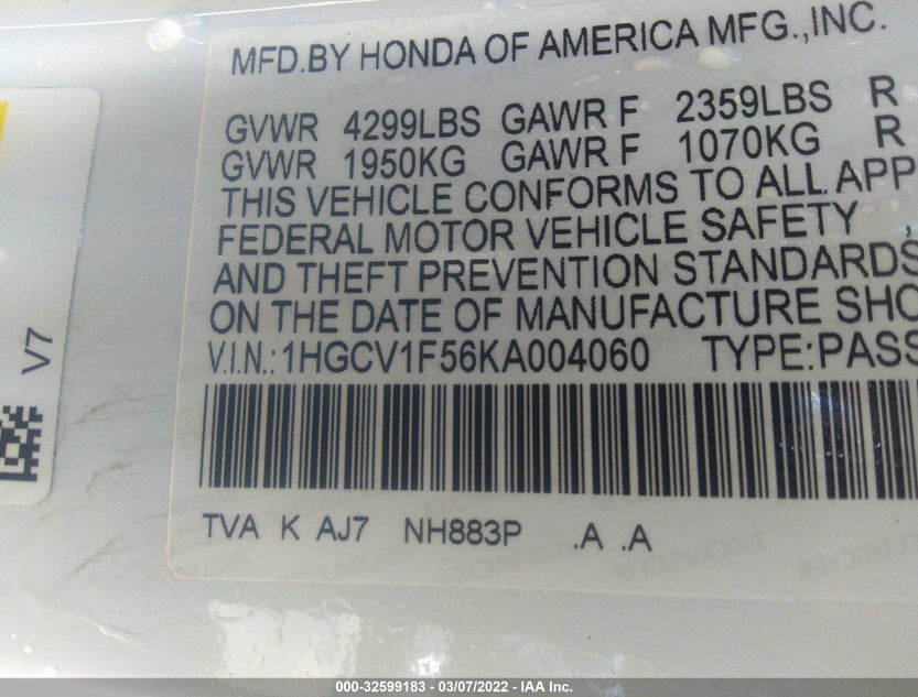 1HGCV1F56KA004060