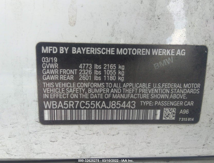 WBA5R7C55KAJ85443