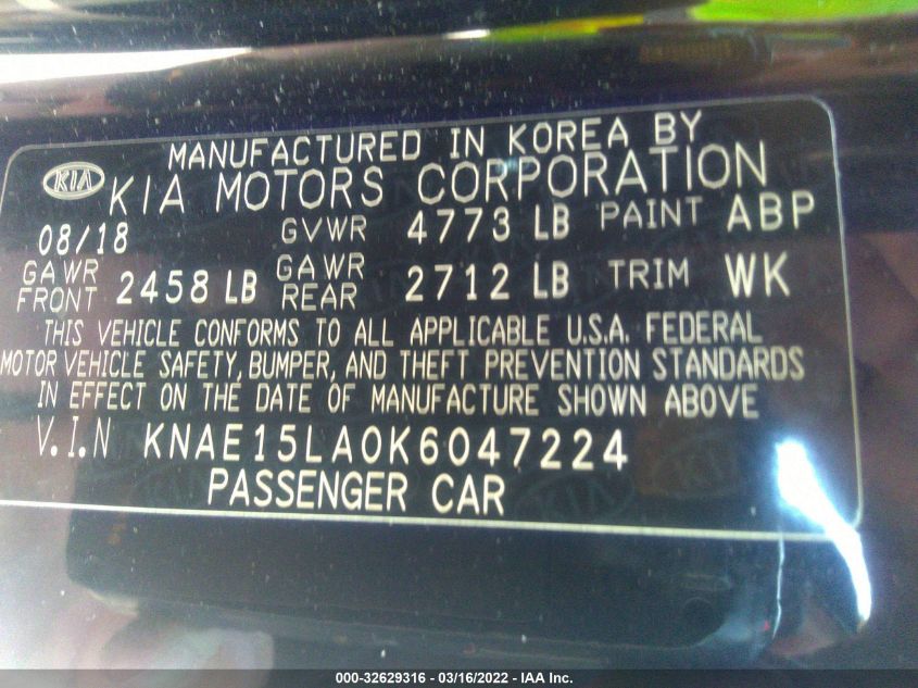 KNAE15LA0K6047224 2019 Kia Stinger