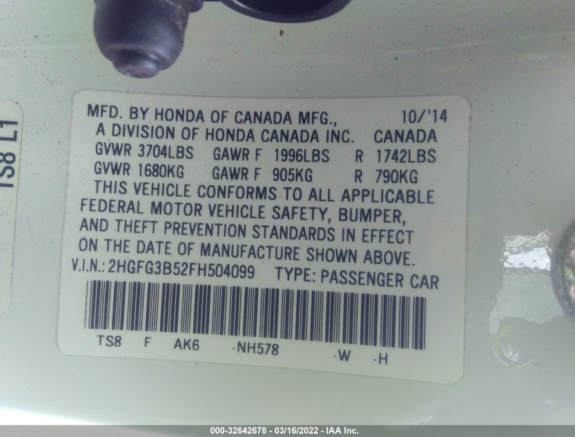 2HGFG3B52FH504099