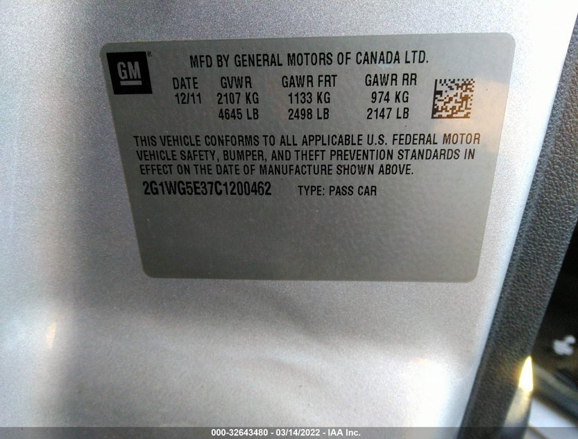 2G1WG5E37C1200462