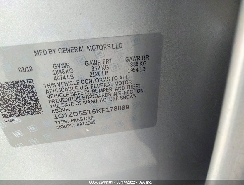 1G1ZD5ST6KF178889