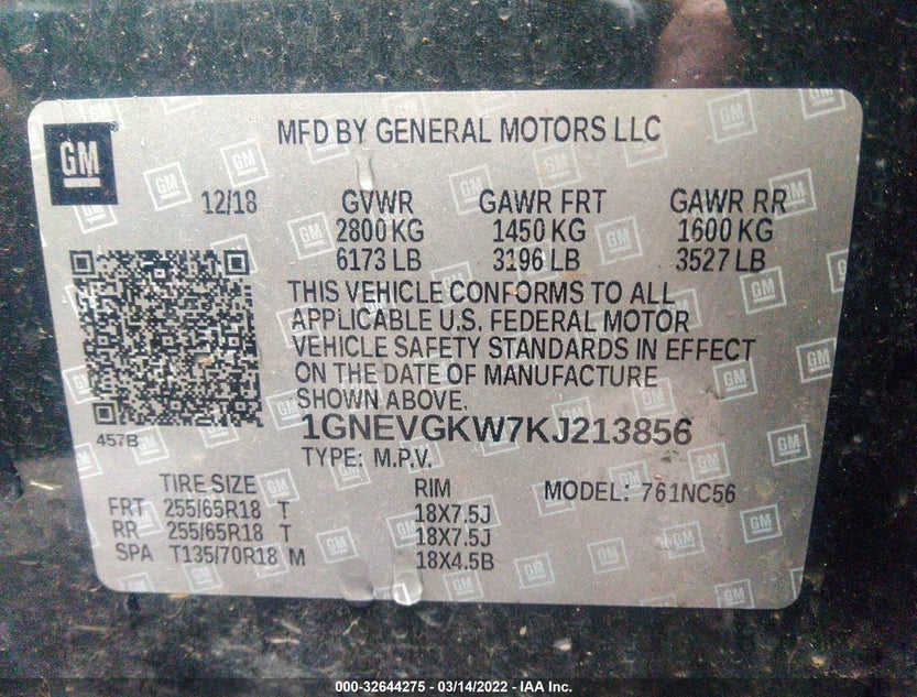 1GNEVGKW7KJ213856
