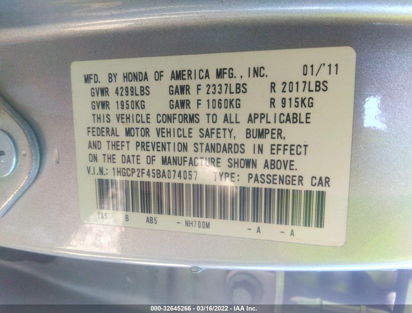 1HGCP2F45BA074057