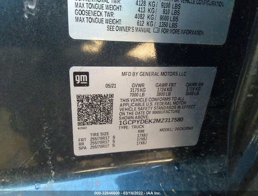 1GCPYDEK2MZ317580