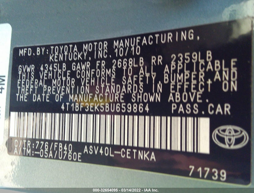 4T1BF3EK5BU659864