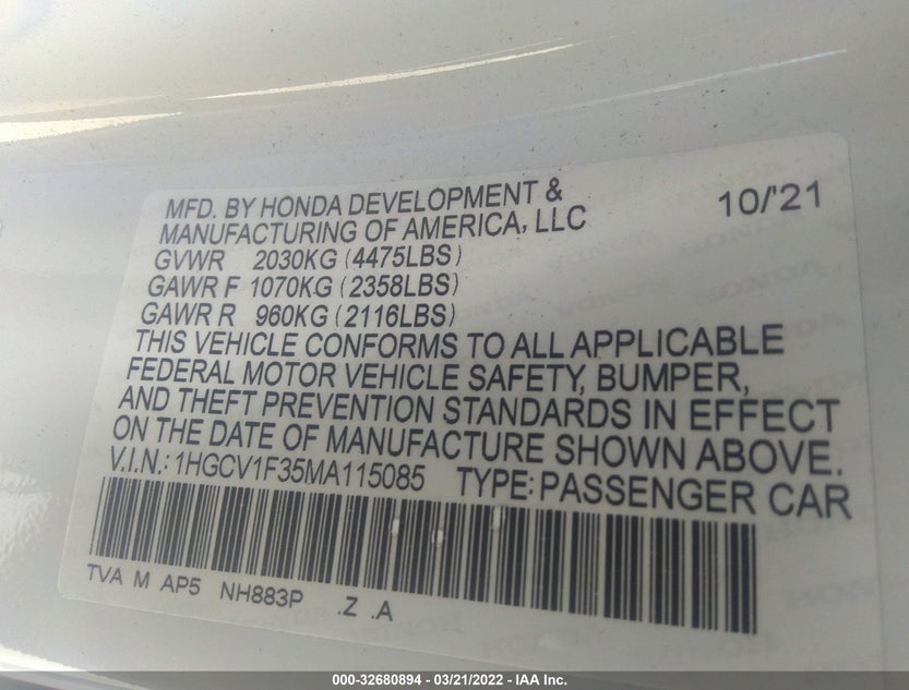 1HGCV1F35MA115085