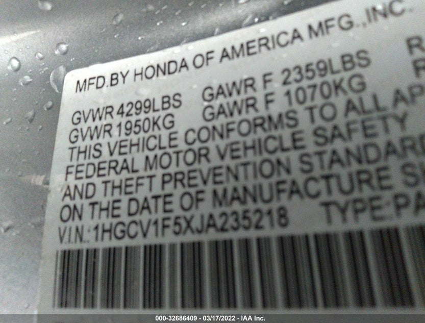 1HGCV1F5XJA235218