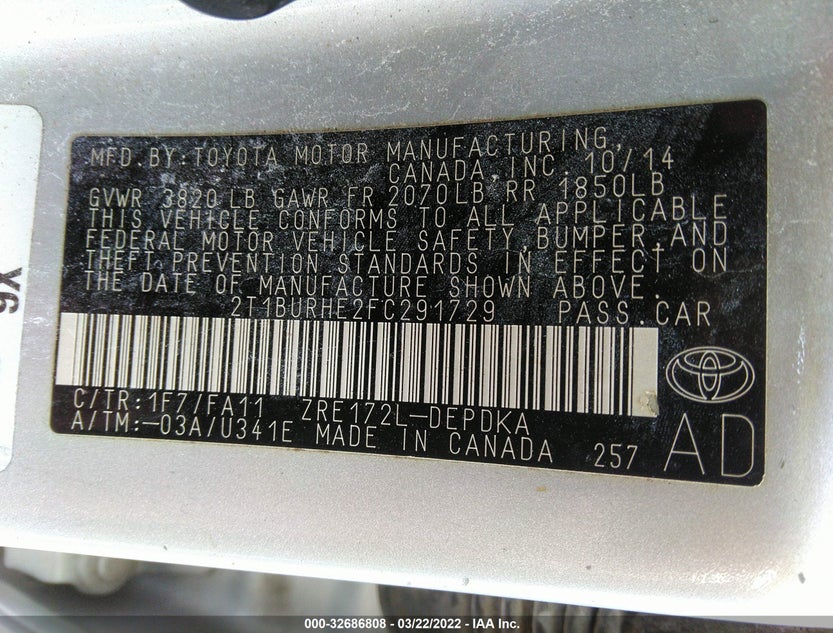 2T1BURHE2FC291729