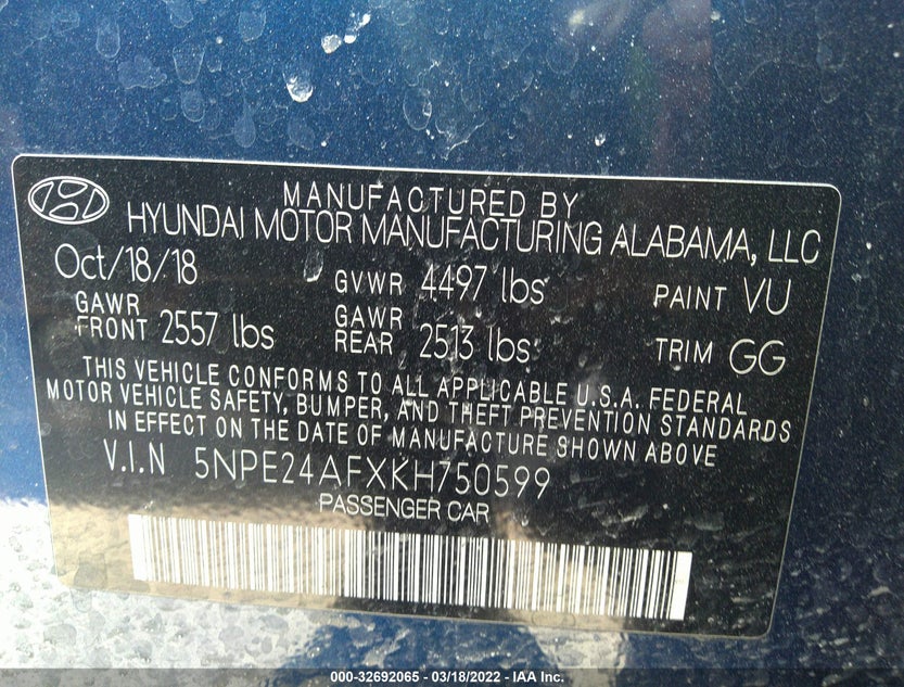 5NPE24AFXKH750599