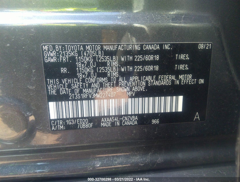2T3S1RFV3MW227407