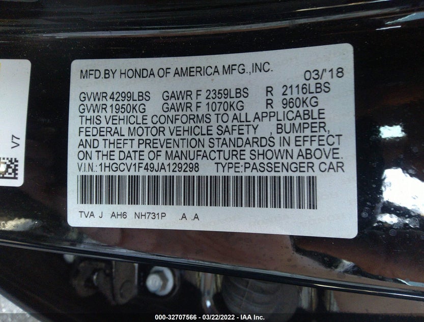 1HGCV1F49JA129298