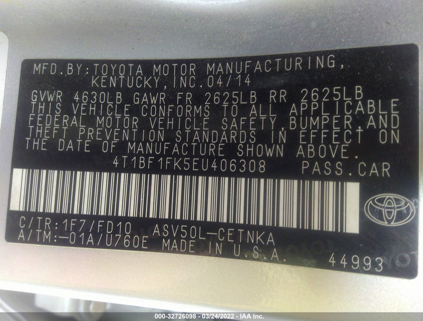 4T1BF1FK5EU406308