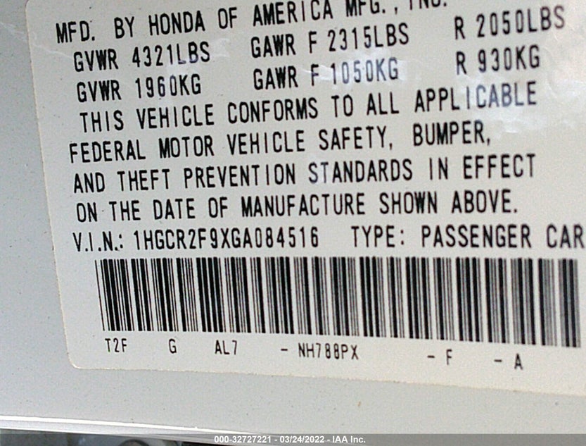 1HGCR2F9XGA084516