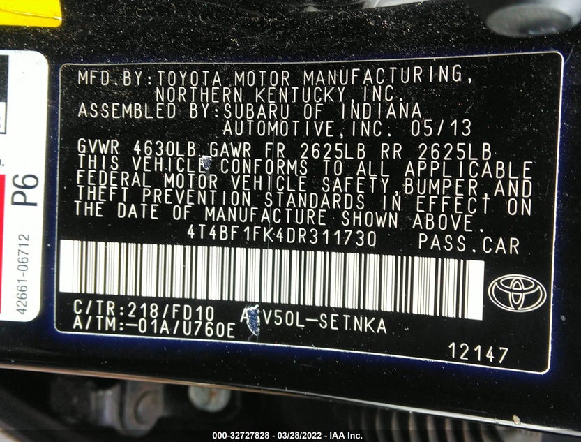 4T4BF1FK4DR311730