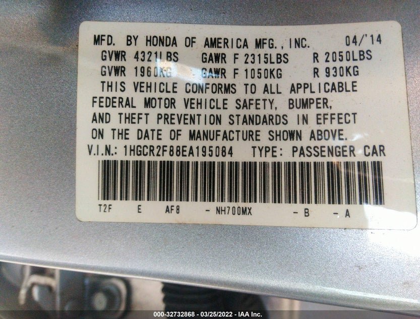 1HGCR2F88EA195084