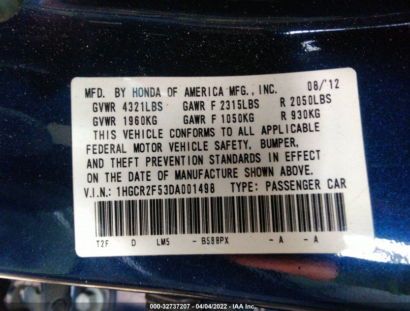 1HGCR2F53DA001498